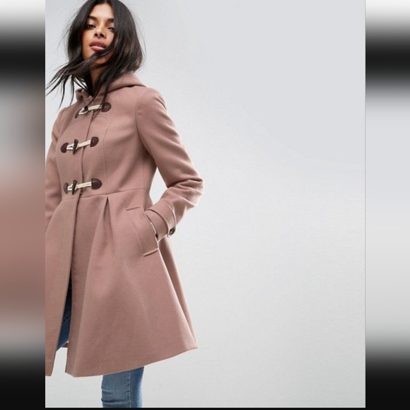 ASOS Camel Duffle swing fit pea coat w hood pockets - Picture 3 of 6